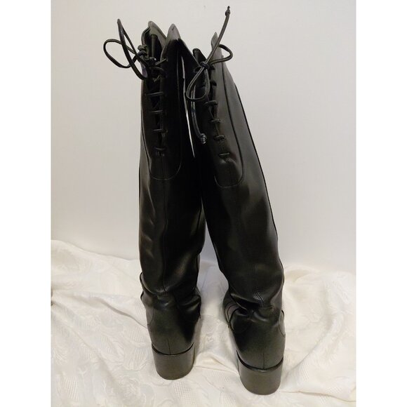 Salvatore Ferragamo Boots Leather Tall Riding Lace Up Valentino Black 11 - Picture 3 of 8